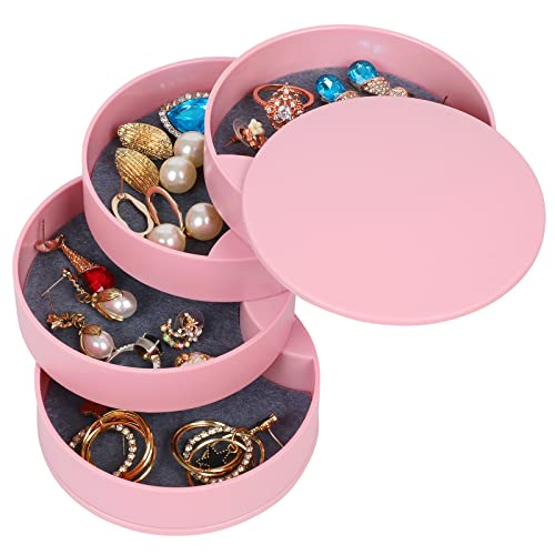 Unaone Jewelry Organizer, 4-Layer Rotating Jewelry Storage Box for Women Girls, Acrylic Small Jewelry Case Jewelry Tray for Bracelets Rings Earring, Pink