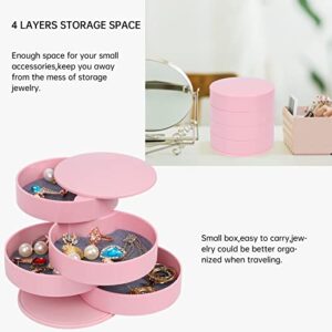 Unaone Jewelry Organizer, 4-Layer Rotating Jewelry Storage Box for Women Girls, Acrylic Small Jewelry Case Jewelry Tray for Bracelets Rings Earring, Pink