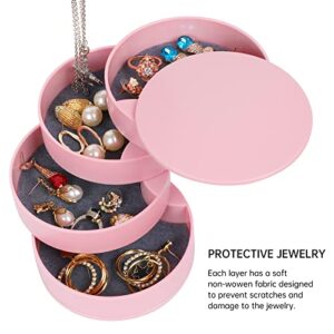 Unaone Jewelry Organizer, 4-Layer Rotating Jewelry Storage Box for Women Girls, Acrylic Small Jewelry Case Jewelry Tray for Bracelets Rings Earring, Pink