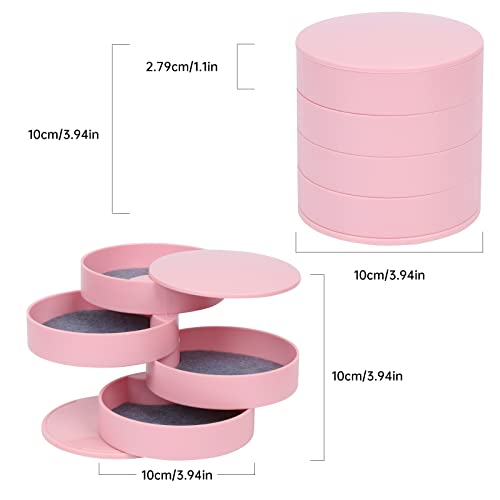 Unaone Jewelry Organizer, 4-Layer Rotating Jewelry Storage Box for Women Girls, Acrylic Small Jewelry Case Jewelry Tray for Bracelets Rings Earring, Pink