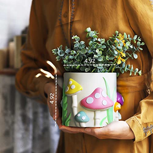 GUGUGO Colorful Mushrooms Planters Cute Unique Rainbow Planter with Drainage, Vintage Retro Flower Plant pots for Indoor & Outdoor Plants, Boho Modern Home Décor (A,5 Inch)