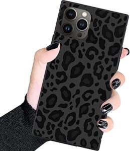 zhuxuxitt designer luxury iphone 14 pro max case for women,square checkered style,hard pc+soft silicone case is shock-proof and skid-proof for protective case-black gray leopard print, (6.7 inch)
