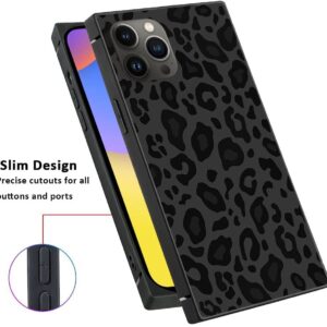ZHUXUXITT Designer Luxury iPhone 14 Pro Max Case for Women,Square Checkered Style,Hard PC+Soft Silicone case is Shock-Proof and Skid-Proof for Protective Case-Black Gray Leopard Print, (6.7 inch)