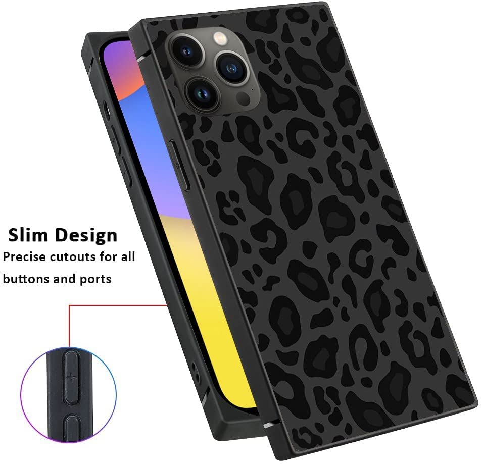 ZHUXUXITT Designer Luxury iPhone 14 Pro Max Case for Women,Square Checkered Style,Hard PC+Soft Silicone case is Shock-Proof and Skid-Proof for Protective Case-Black Gray Leopard Print, (6.7 inch)