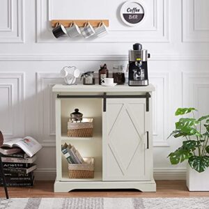 Okvnbjk Buffet Cabinet with Storage, Farmhouse Coffee Bar Cabinet, 32in Sideboard Accent Cabinet with Sliding Barn Door, Buffets & Sideboards for Kitchen Living Room (White)