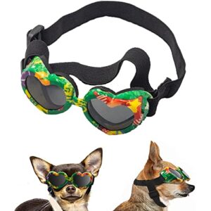 dog goggles, christmas small dog sunglasses, uv protection goggles with adjustable strap, doggy heart shape windproof anti-fog pet glasses for puppy eyes wear protective (christmas-green)