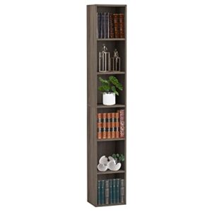 hoffree 6-tier narrow bookcase tall wood bookshelf cabinet cube organizer book shelves display storage shelves rack for small spaces home office living room - oak
