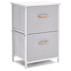 land·voi dresser storage,night stand with 2 fabric drawers,end table for bedroom, office, living room, and hallway entryway closets, steel frame wood top, easy pull handle,white grey