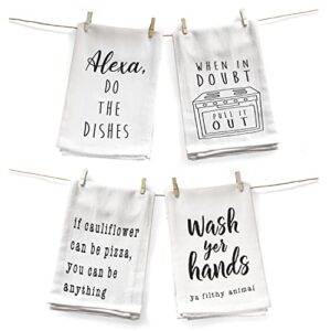 mainevent funny kitchen towel 4 pack 18x24 inch, set of 4 cute kitchen towel, funny dish towel saying, funny housewarming gift funny hand towel alexa do the dishes kitchen towel cute funny dish towel