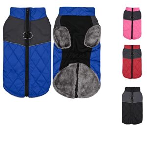 fleece lining warm dog coats padded vest with d ring waterproof reflective puppy jacket for small medium large dog winter coat clothes zip up apparel for cold weather (xl, blue)