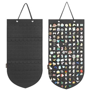 hanging brooch pin storage organizer, pin wall display banner for display pins, buttons and lapel collections, brooch pin collection storage holder holds up to 141 pins. (black 1)