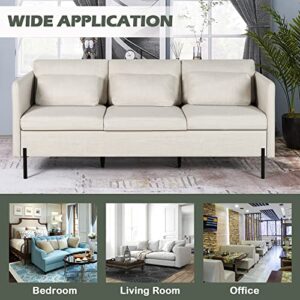 LINLUX 70'' Modern Upholstered Sofa Couch 3 Seater Couches for Living Room Sectional Sofas w/3 Pillows and Iron Legs, Linen Fabric Couch for Small Spaces,Bedroom,Apartment,Dorm,Office,Light Beige
