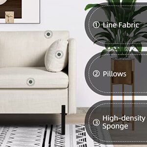 LINLUX 70'' Modern Upholstered Sofa Couch 3 Seater Couches for Living Room Sectional Sofas w/3 Pillows and Iron Legs, Linen Fabric Couch for Small Spaces,Bedroom,Apartment,Dorm,Office,Light Beige
