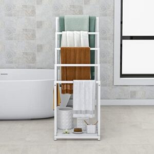 BOFENG 5 Tiers White Metal Towel Rack Freestanding Towel Holder Drying Shelf Stand Towel Bar Storage Ladder with Shelf Bathroom Accessories Organizer Bath Storage,Hand Towels,Washcloths,Kitchen Cloth
