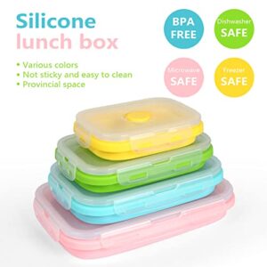 VIGIND Set of 4 Collapsible Foldable Silicone Food Storage Container,Space Saving,Air Tight,Reusable,Leftover Meal Box With For Kitchen, Bento Lunch Boxes-Microwave, Dishwasher and Freezer Safe