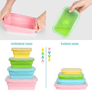 VIGIND Set of 4 Collapsible Foldable Silicone Food Storage Container,Space Saving,Air Tight,Reusable,Leftover Meal Box With For Kitchen, Bento Lunch Boxes-Microwave, Dishwasher and Freezer Safe