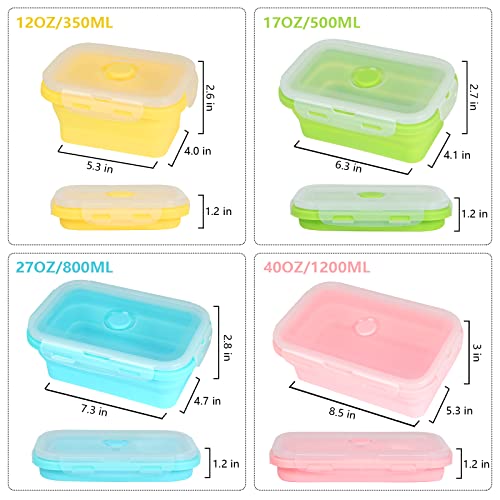 VIGIND Set of 4 Collapsible Foldable Silicone Food Storage Container,Space Saving,Air Tight,Reusable,Leftover Meal Box With For Kitchen, Bento Lunch Boxes-Microwave, Dishwasher and Freezer Safe