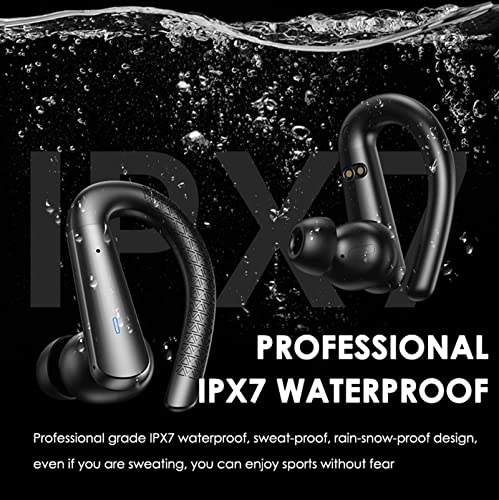 Wireless Earbuds Bluetooth Headphones with Earhooks Waterproof IPX7 Over the Ear Buds Wireless Bluetooth Sports Workout Earbuds with LED Display for Gym Running Exercise Fitness with Microphone