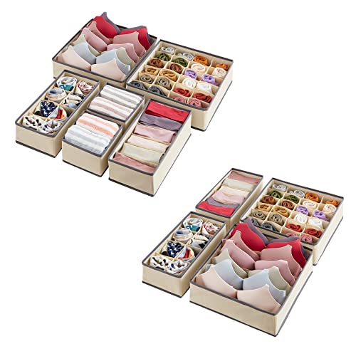 Lifewit 4 PCS Drawer Underwear Organizers, Bundle with 6 PCS Drawer Underwear Organizers, Beige