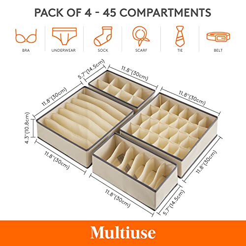 Lifewit 4 PCS Drawer Underwear Organizers, Bundle with 6 PCS Drawer Underwear Organizers, Beige