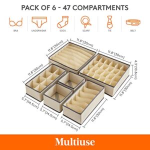 Lifewit 4 PCS Drawer Underwear Organizers, Bundle with 6 PCS Drawer Underwear Organizers, Beige