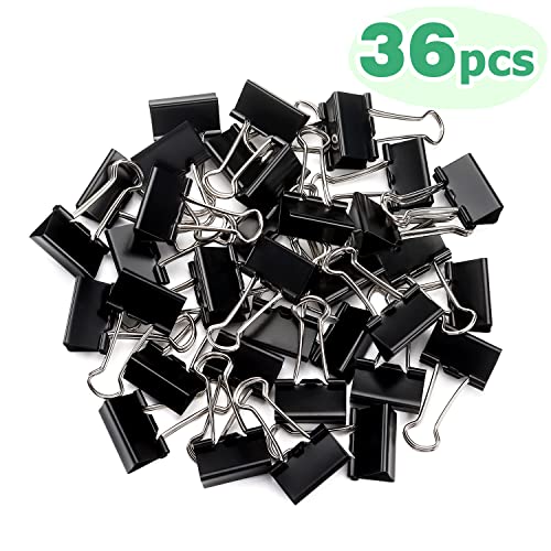 Black Binder Clips Paper Clamps Clips Small Size, 1.0 Inches, 36 Pack