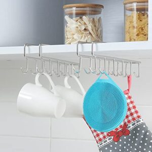 Baitaihem 12 Hook Mug Rack Cup Holder Under Cabinet Tea Mug Holder Wardrobe Organizer Hanging Hook Rack Holder