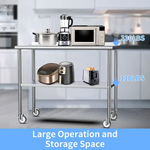 ROVSUN 36' x 24'' Stainless Steel Table for Prep & Work,Commercial Worktables & Workstations,Heavy Duty Metal Table with Wheels & Backsplash for Kitchen, Restaurant,Home,Hotel