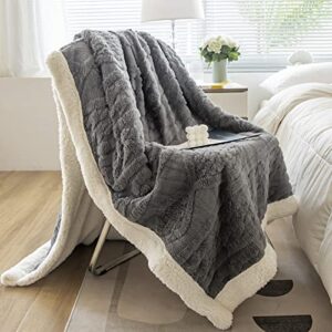 warm sherpa fleece blanket twin size thick throw soft plush fluffy boho tufted blanket for bed sofa couch, cozy warm velvet fleece throw for winter, gray 60''x80''
