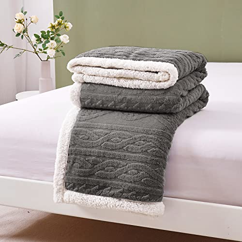 Warm Sherpa Fleece Blanket Twin Size Thick Throw Soft Plush Fluffy Boho Tufted Blanket for Bed Sofa Couch, Cozy Warm Velvet Fleece Throw for Winter, Gray 60''x80''