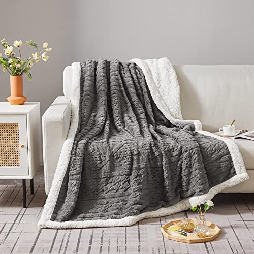 Warm Sherpa Fleece Blanket Twin Size Thick Throw Soft Plush Fluffy Boho Tufted Blanket for Bed Sofa Couch, Cozy Warm Velvet Fleece Throw for Winter, Gray 60''x80''