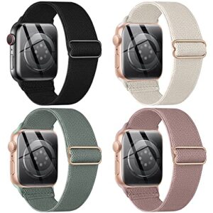 ctybb 4 pack stretchy nylon solo loop bands compatible with apple watch 40mm 38mm 44mm 49mm 45mm 42mm 41mm, adjustable braided elastic sport straps womens men wristbands for iwatch series 9 8 7 6 5 4 3 2 1 se ultra
