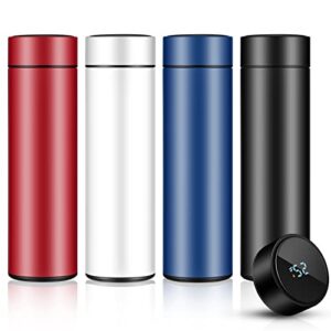 4 pieces smart water bottles with led temperature display tea infuser bottle double wall insulated water flask stainless steel water bottle that keeps water cold and warm leak proof vacuum travel mug