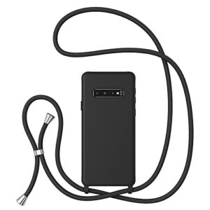 ztofera crossbody case for samsung galaxy s10 with lanyard strap adjustable rope liquid silicone soft cover black
