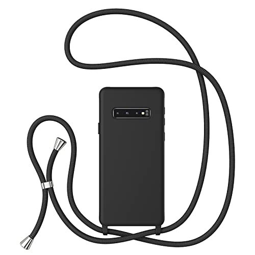 ZTOFERA Crossbody Case for Samsung Galaxy S10 with Lanyard Strap Adjustable Rope Liquid Silicone Soft Cover Black