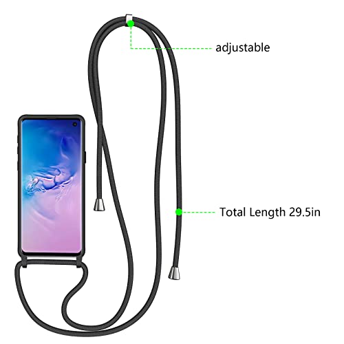 ZTOFERA Crossbody Case for Samsung Galaxy S10 with Lanyard Strap Adjustable Rope Liquid Silicone Soft Cover Black