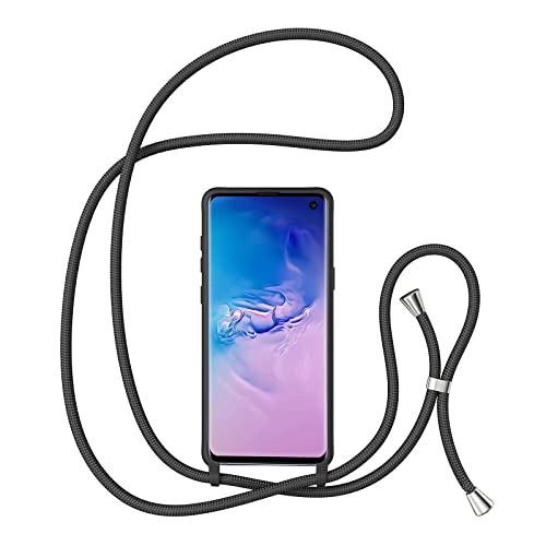 ZTOFERA Crossbody Case for Samsung Galaxy S10 with Lanyard Strap Adjustable Rope Liquid Silicone Soft Cover Black