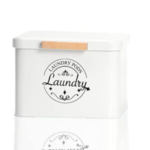 laundry pods container with hinged lid. farmhouse metal laundry pods holder container for laundry room decor. modern laundry room organization and storage. laundry detergent container for laundry room storage(cream)