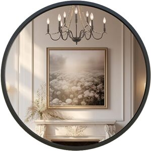 g-leaf black round mirror 24 inch, circle mirror for bathroom, entryway, vanity, living room, round bathroom mirror for wall