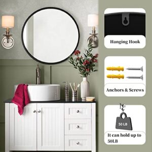 G-LEAF Black Round Mirror 24 inch, Circle Mirror for Bathroom, Entryway, Vanity, Living Room, Round Bathroom Mirror for Wall