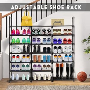 7-Tier Shoe Rack Storage Organizer for Closet, 42 Pairs Shoes and Boots Shelf Organizer, Durable Metal Pipes and Plastic Connectors Shoe Shelf Organizer for Entryway, Hallway, Living Room, Black