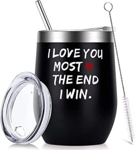 oeago valentines day gifts for him her men women funny cups wine black tumbler with lid i love you most the end i win anniversary christmas birthday gifts for husband boyfriend girlfriend wife