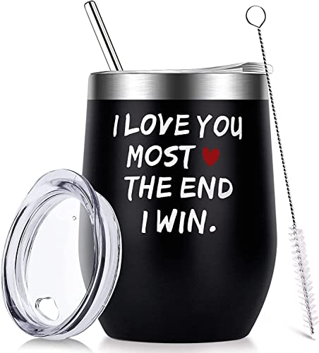 OEAGO Valentines Day Gifts for Him Her Men Women Funny Cups Wine Black Tumbler with Lid I Love You Most The End I Win Anniversary Christmas Birthday Gifts for Husband Boyfriend Girlfriend Wife