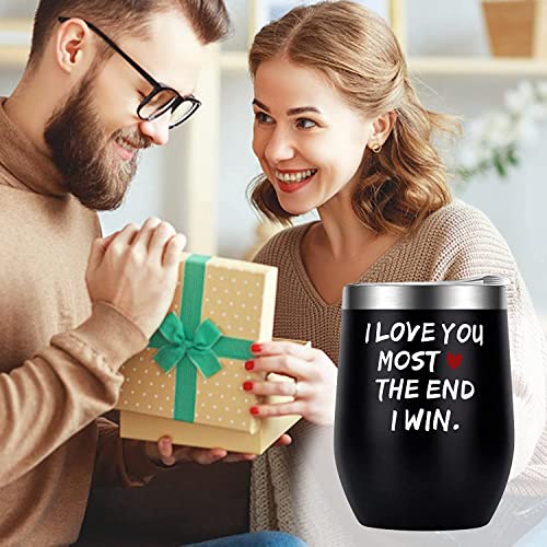 OEAGO Valentines Day Gifts for Him Her Men Women Funny Cups Wine Black Tumbler with Lid I Love You Most The End I Win Anniversary Christmas Birthday Gifts for Husband Boyfriend Girlfriend Wife