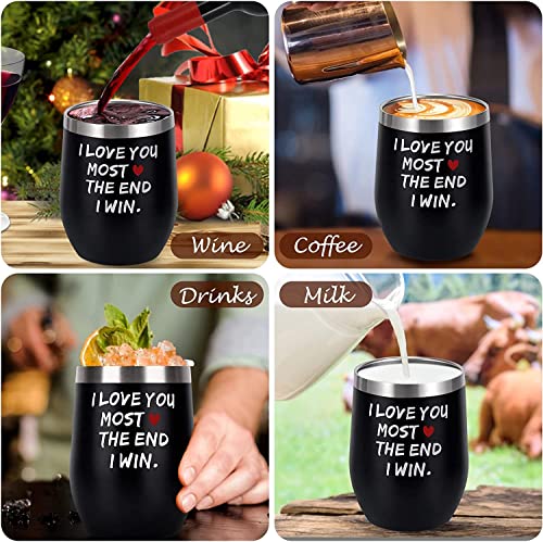 OEAGO Valentines Day Gifts for Him Her Men Women Funny Cups Wine Black Tumbler with Lid I Love You Most The End I Win Anniversary Christmas Birthday Gifts for Husband Boyfriend Girlfriend Wife