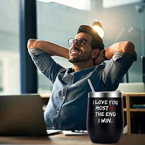 OEAGO Valentines Day Gifts for Him Her Men Women Funny Cups Wine Black Tumbler with Lid I Love You Most The End I Win Anniversary Christmas Birthday Gifts for Husband Boyfriend Girlfriend Wife