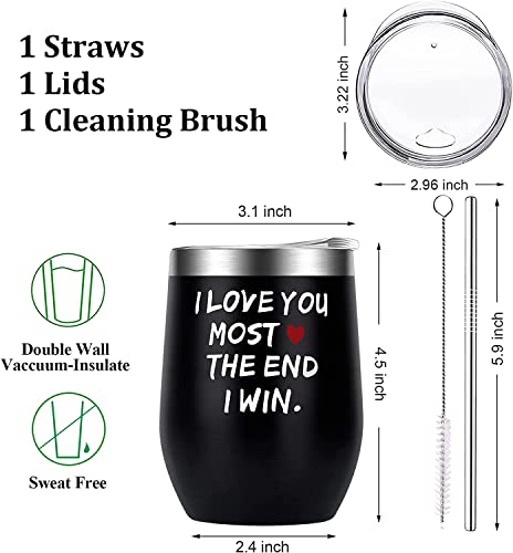 OEAGO Valentines Day Gifts for Him Her Men Women Funny Cups Wine Black Tumbler with Lid I Love You Most The End I Win Anniversary Christmas Birthday Gifts for Husband Boyfriend Girlfriend Wife