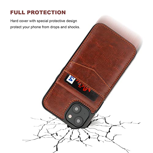 KIHUWEY Compatible with iPhone 14 Plus Case Wallet with Credit Card Holder, Flip Premium Leather Magnetic Clasp Kickstand Heavy Duty Protective Cover for iPhone 14 Plus 6.7 Inch (Brown)