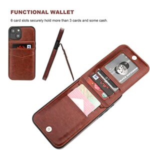 KIHUWEY Compatible with iPhone 14 Plus Case Wallet with Credit Card Holder, Flip Premium Leather Magnetic Clasp Kickstand Heavy Duty Protective Cover for iPhone 14 Plus 6.7 Inch (Brown)