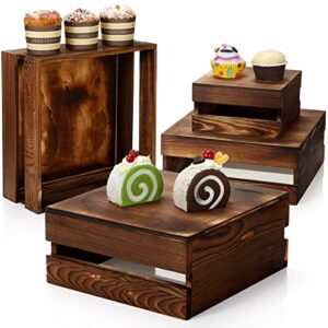 sieral 4 pieces wood cupcake display stand decorative dessert appetizer cake stand risers wooden crate rustic cake stand risers for decor wooden crate style storage organizer for party (rustic color)